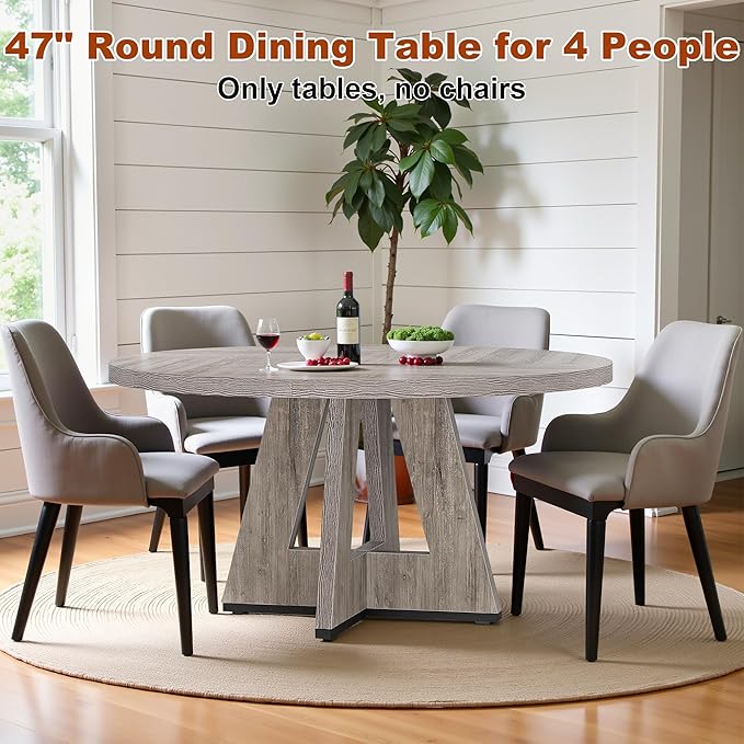 Round Dining Table for 4, 47 Inch Dinner Table Farmhouse Wooden Circle Kitchen - Image 3
