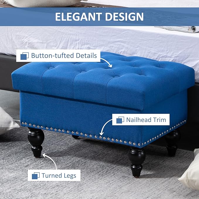 HOMCOM Ottoman with Storage for Living Room, Button-Tufted Fabric Bench for - Image 7