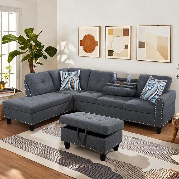 L Shaped Sectional Couch with Otttoman, Apartments - Image 6
