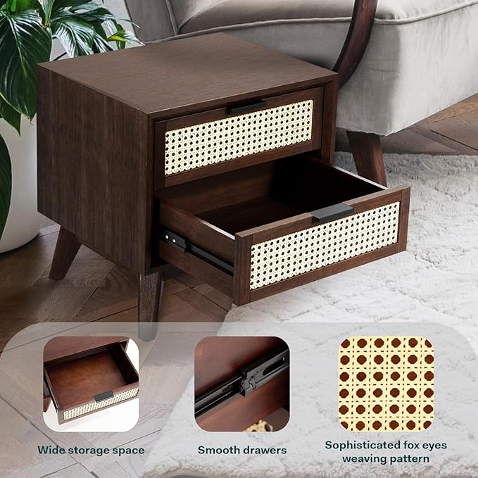 Bme Jasper Deluxe Solid Wood Rattan Nightstand Fully Assembled-Mid Century - Image 6