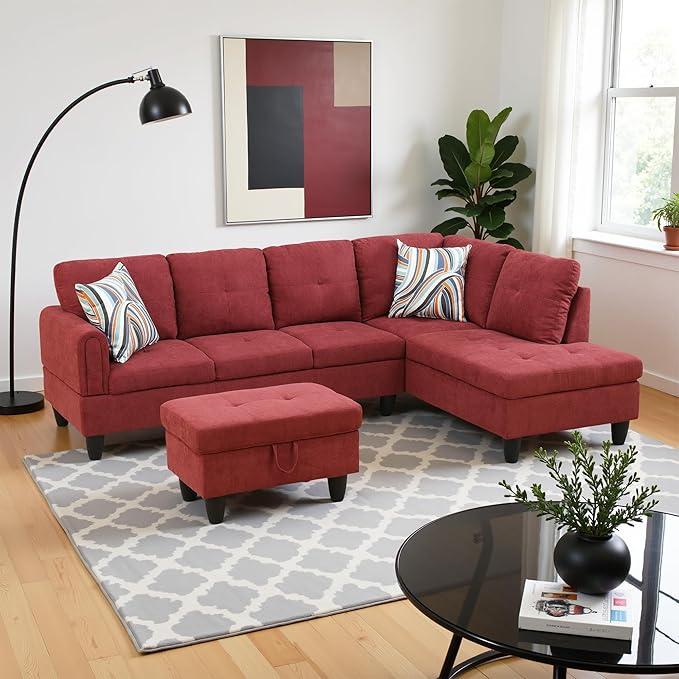 Couches for Living Room Modern L Shaped Couch Comfy Fluffy Fabric 3 Pieces by LynginsCreativeLife