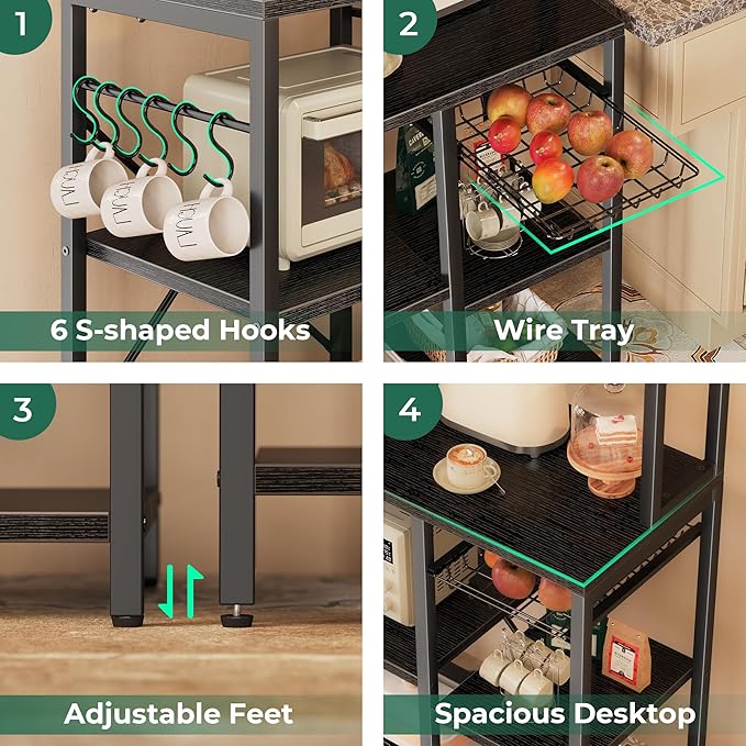 SUPERJARE Bakers Rack with Power Outlet, 35.4 Inches Coffee Bar with Wire Basket - Image 7
