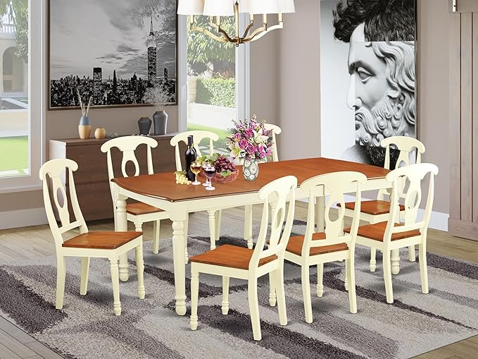 East West Furniture DOKE9-WHI-W 9 Piece Dining Room Furniture Set Includes a - Image 2
