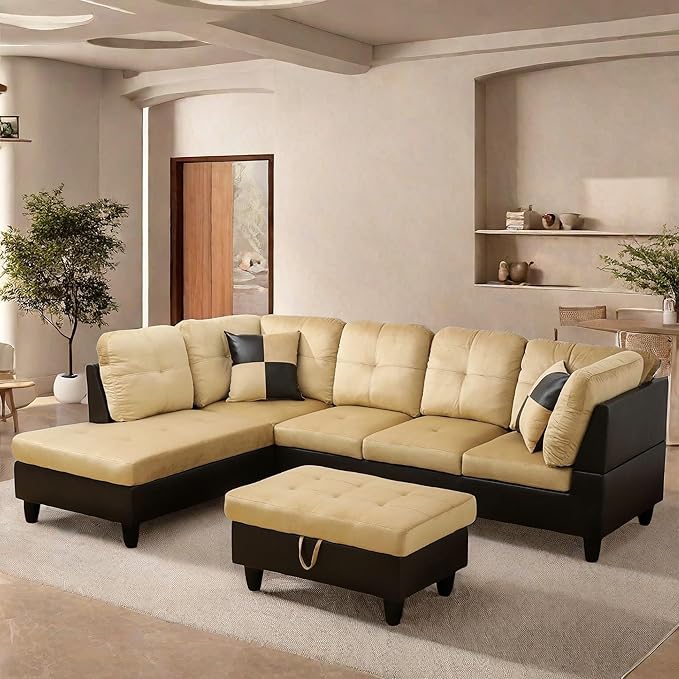 L Shaped Sectional Couch with Otttoman, Apartments - Image 5