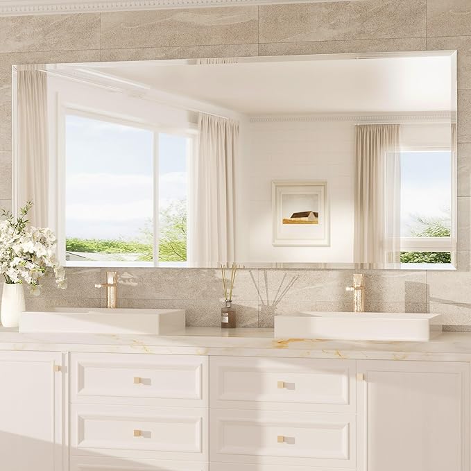 TokeShimi 72x36 Bathroom Mirror Frameless, Tempered 1" Beveled Edge Bathroom by RefinedBathroomAccessories