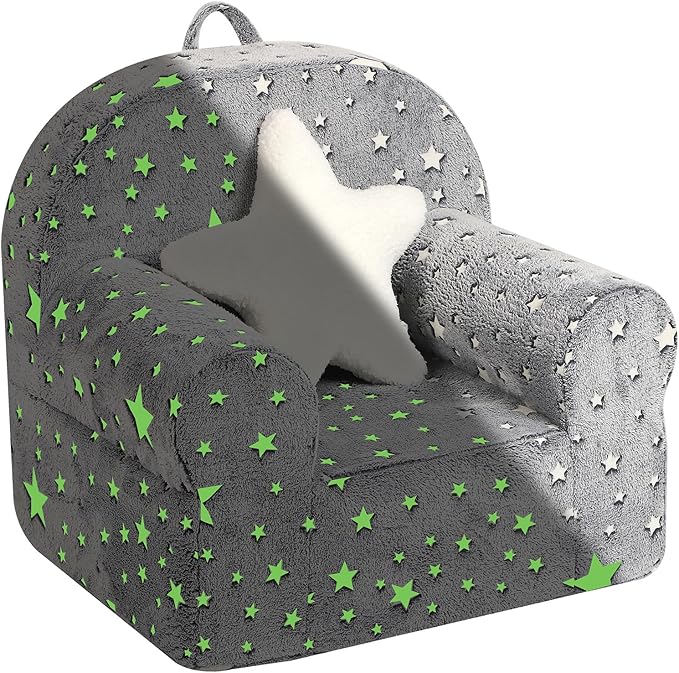 Little Star Kids Sofa with Star Throw Pillow, High Back Toddler Chair Glow in by MOMCAYWEX