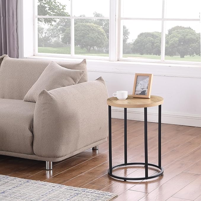 CENSI 16-Inch Natural Oak Round Accent End Table Side Table - Image 4