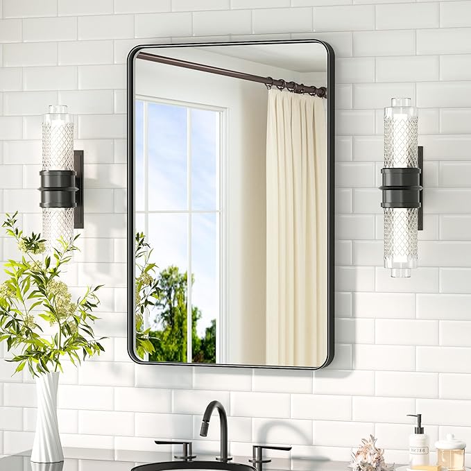 TETOTE Black Bathroom Mirror 20 x 30 Inch Matte Black Bathroom Mirrors by TETOTE