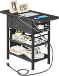 End Table with Charging Station, Flip Top Nightstand with USB Ports and Outlets by Homeiju
