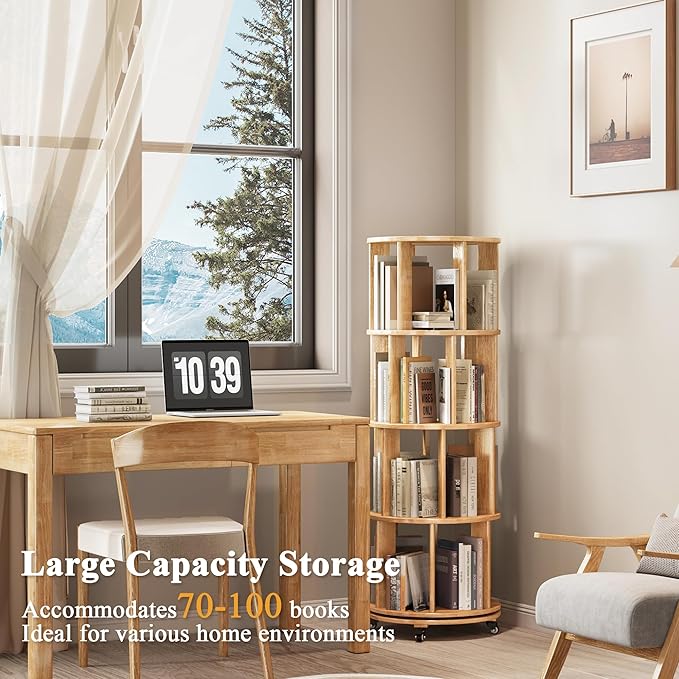 4 Tier Rotating Bookshelf Tower, 360 Spinning Bookcase Carousel - Image 3