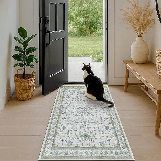 Blue and Green Washable Rugs 3x6 by HazoHaus