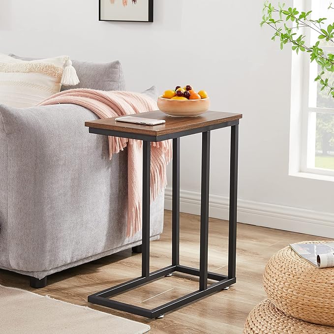VECELO C Shaped End Side Table for Sofa Couch and Bed Snack TV Tray for Living - Image 3
