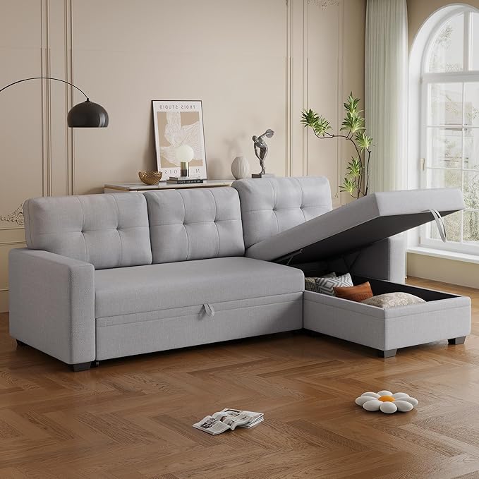 Ball & Cast L-Shape Convertible Sectional Sleeper Sofa Bed 4 in 1 Pull Out Couch - Image 7