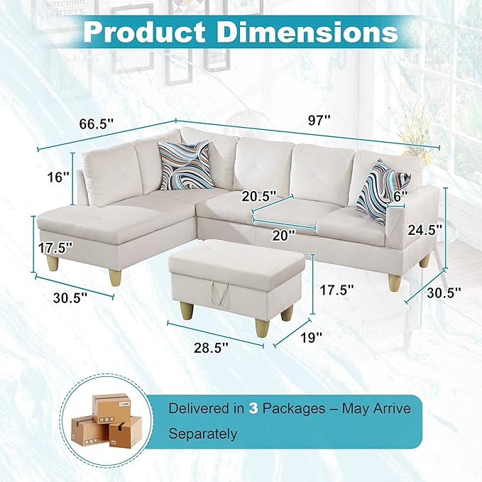 97" Oversized Sectional Couch, L Shaped Couch - Image 2