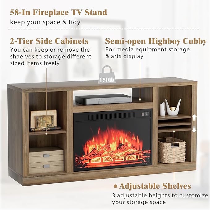 YESHOMY Electric Fireplace TV Stand - Image 4