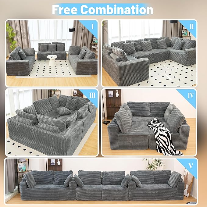 KEIKI 135" U Shape Sectional Sofa, 6-Seater Modular Couch - Image 5