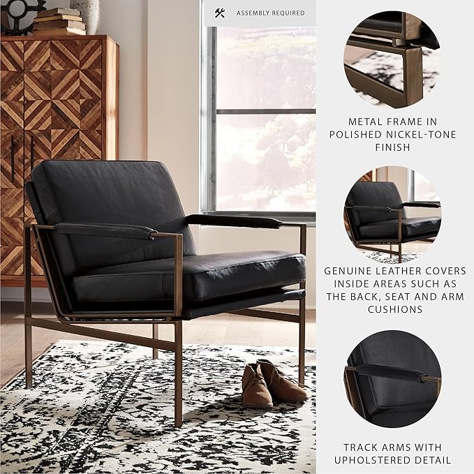 Signature Design by Ashley Puckman Mid-Century Modern Leather Accent Chair - Image 4