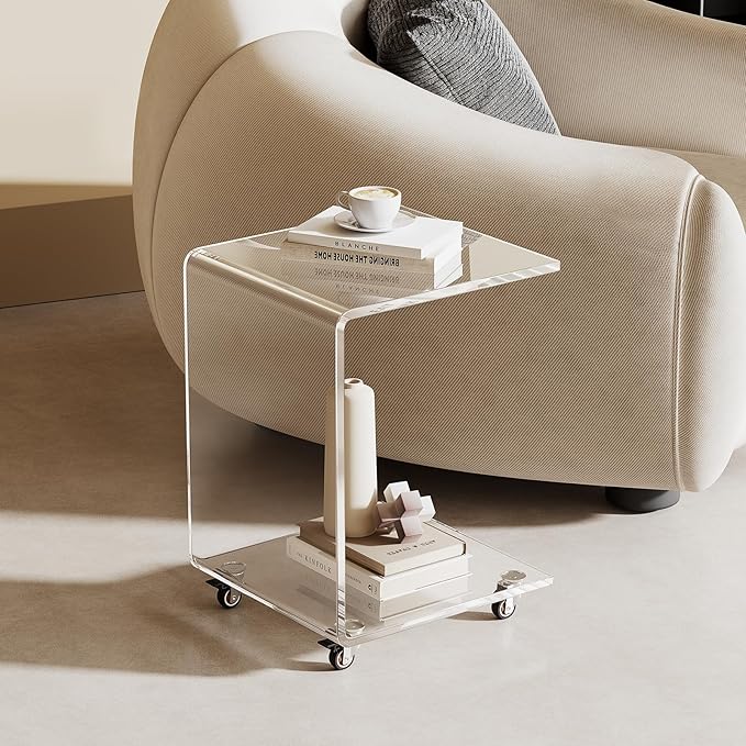 Modern Acrylic Side Table, C-Shaped Sofa Table Nightstand - Image 2