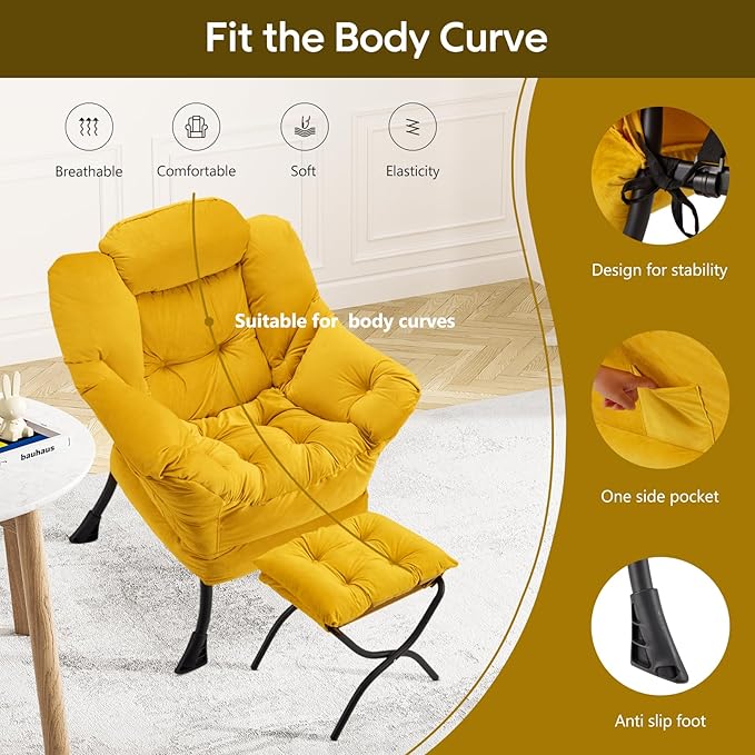Lazy Chair with Folding Ottoman Modern Large Accent Chair, Contemporary Lounge - Image 4
