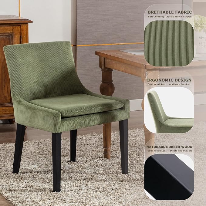 COLAMY Modern Dining Chairs Set of 4, Upholstered Corduroy Accent Side Chairs - Image 6