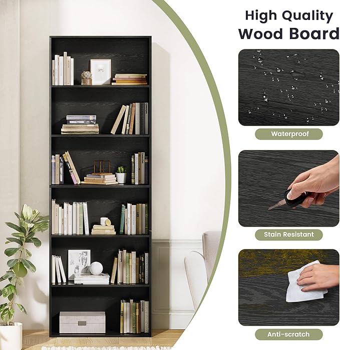 71" Tall Bookcase, 6-Tier Open Display Storage Shelves, Floor Standing Large - Image 4