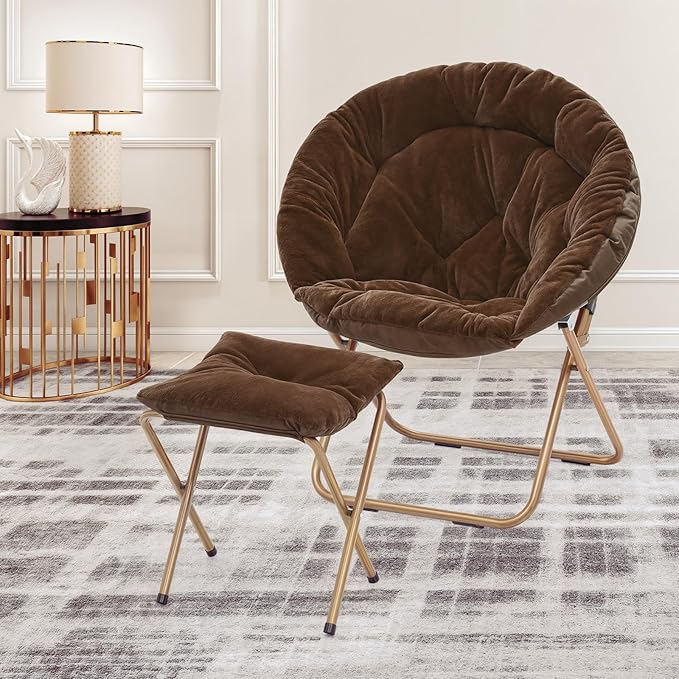MoNiBloom Round Folding Faux Fur Saucer Chair - Image 2