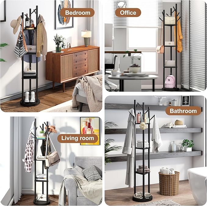 FILWH Bamboo Coat Rack Rotary Freestanding - Image 3