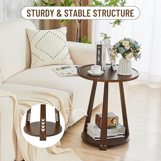 Uniclinens Round End Table, Solid Wood Round Side Coffee Table, Small Bedside - Image 5
