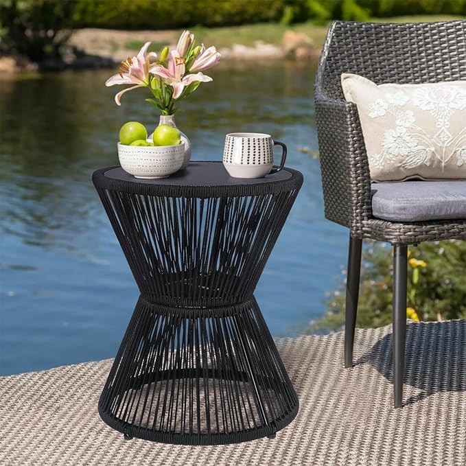 LEWIS&WAYNE Small Outdoor Side Table Patio 20’’ H Woven Rope Hourglass End Table - Image 4