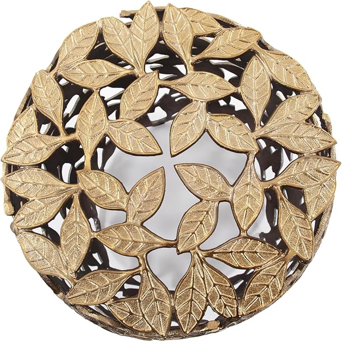 Howard Elliott Olive Leaf Round Side Table & Stool, Unique Bronze Finish Cast - Image 5