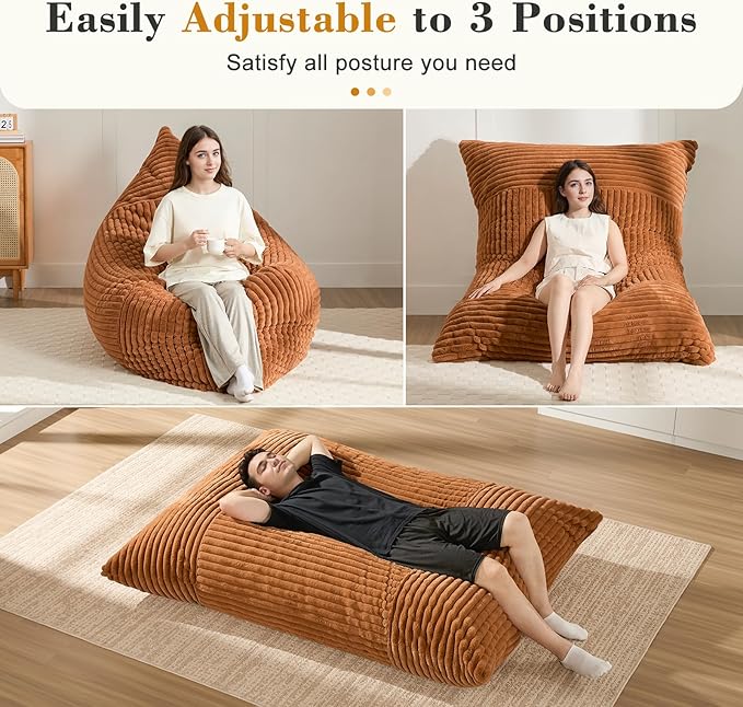 3-in-1 Giant Bean Bag Chair for Adults & Kid, Convertible Floor Sofa to Mattress - Image 5