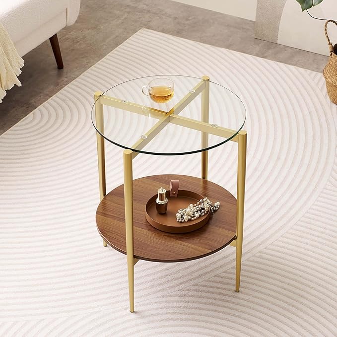 Round Glass End Table, Mid-Century Modern Design Sofa Table by LumFurn