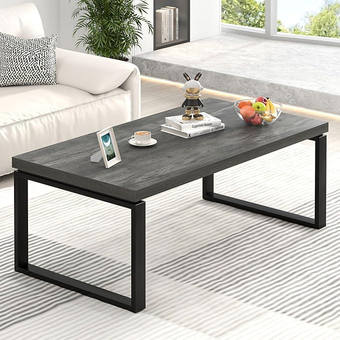 EXCEFUR Modern Coffee Table, Rustic Wood and Metal Center Table by EXCEFUR