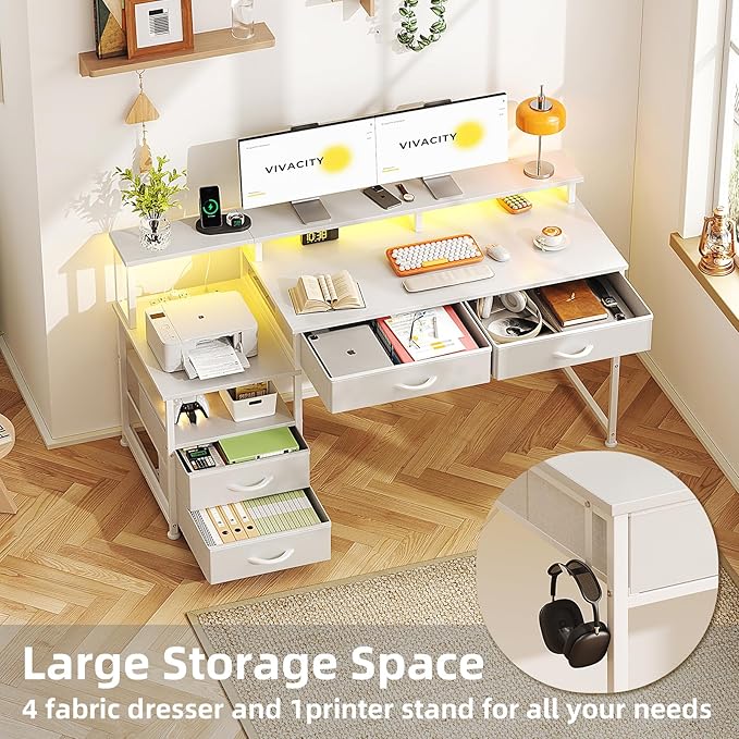 53" Computer Desk with 4 Drawers & Power Outlets, Reversible Home Office Desk - Image 4