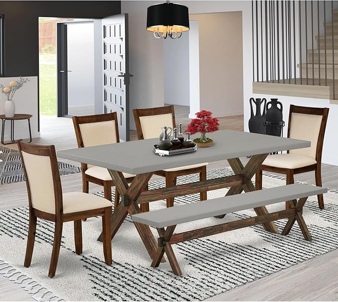 East West Furniture X797MZN32-6 6 Piece Dining Set Contains a Rectangle Dining - Image 2