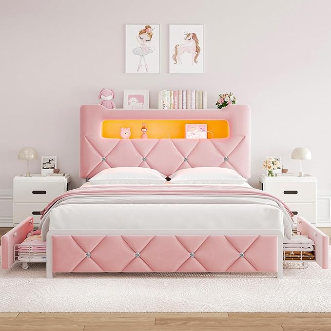 Queen Upholstered LED Bed Frame - Image 8