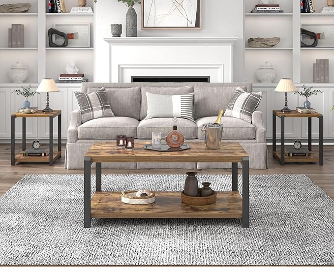 EXCEFUR Modern Coffee Table, Industrial Wood and Metal Center Table, Cocktail - Image 6