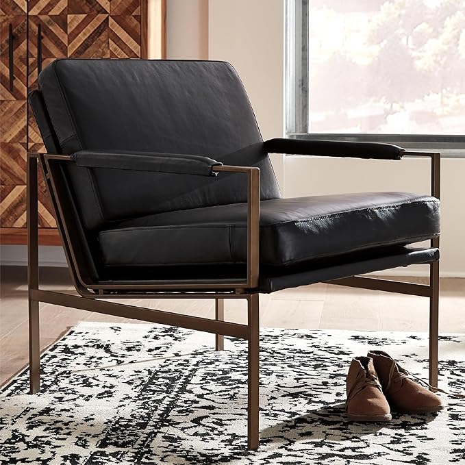 Signature Design by Ashley Puckman Mid-Century Modern Leather Accent Chair - Image 2