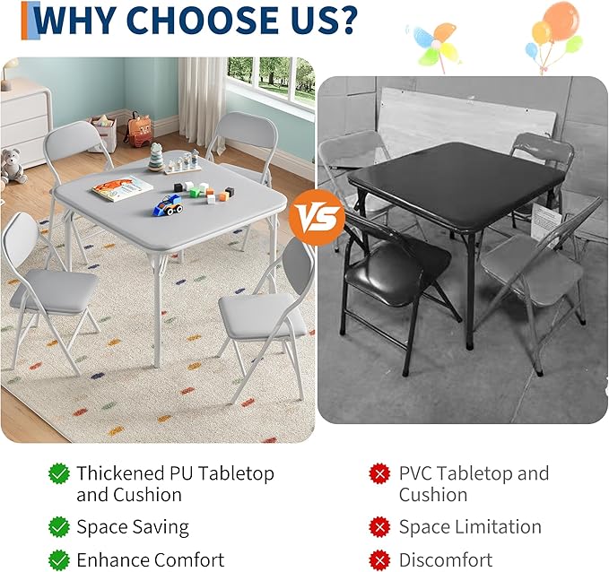 GarveeHome 5-Piece Kids Folding Table and Chairs Set, Toddlers Children's - Image 5
