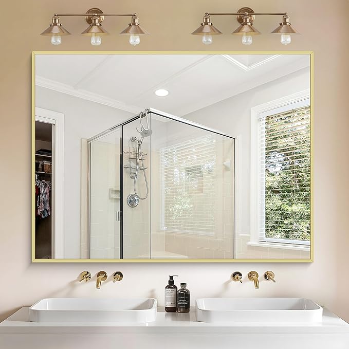 KOCUUY Gold Bathroom Mirror, Living Room, Hang Horizontal/Vertical - Image 4