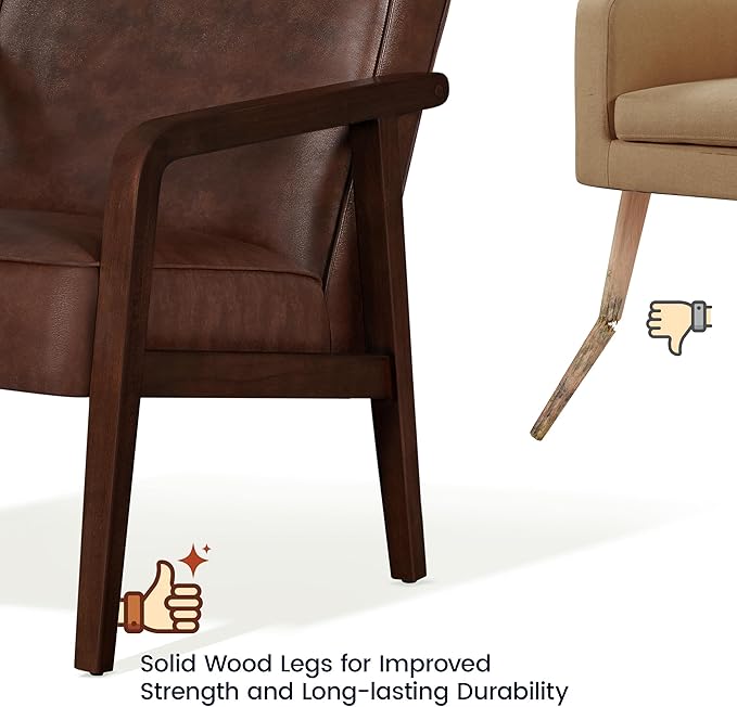 Yaheetech PU Leather Accent Chair, Mid-Century Modern Barrel Chair - Image 8