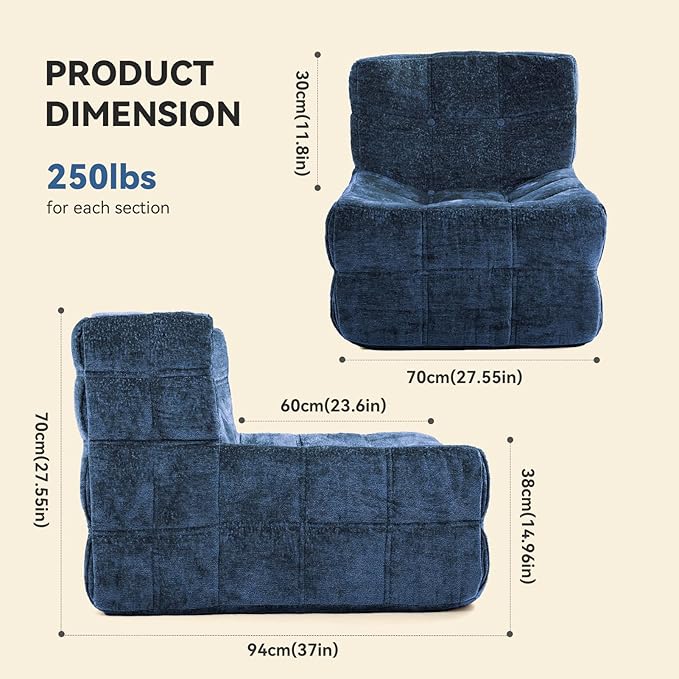 Bean Bag Chair, Soft Chenille Pre-Filled Lazy Chair Floor Sofa Bean Bag Chair - Image 2