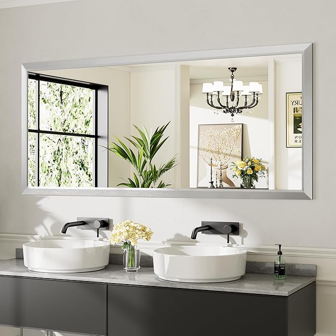 72x32 Inch Silver Bathroom Mirror by Briivuemodernmirrors