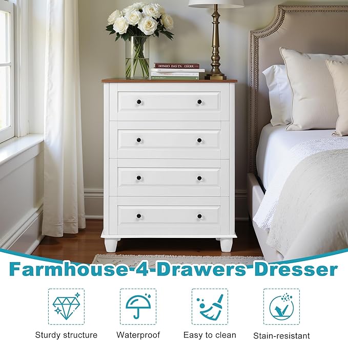 Farmhouse 4 Drawers Dresser for Bedroom, 29.1" Wide Wood Chest of Drawers - Image 6