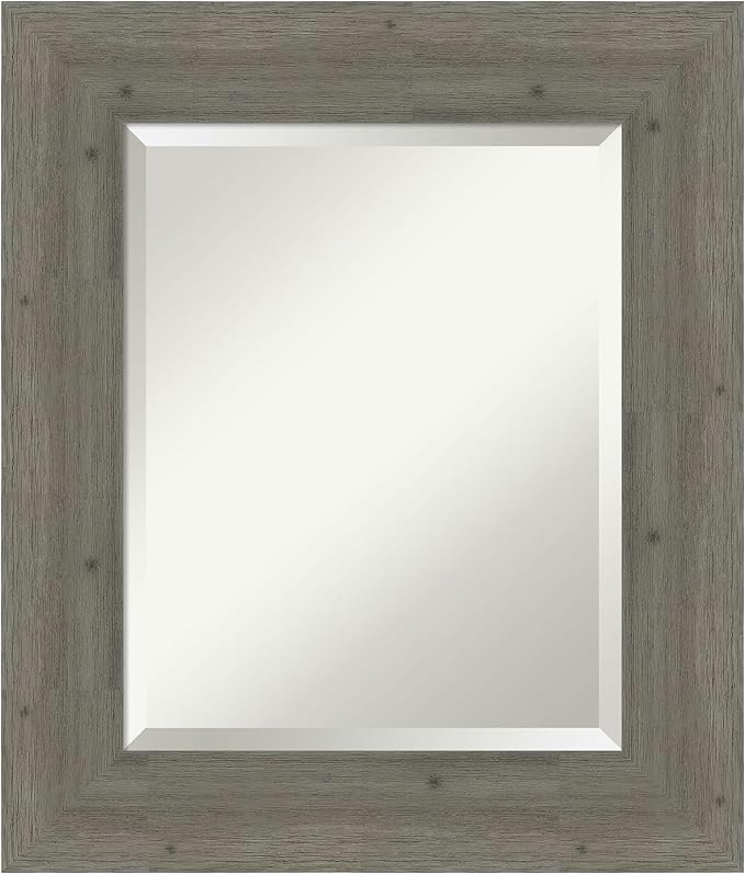 Amanti Art Grey Wall Mirror 27x23 Fencepost Grey Rectangle Bathroom Mirror by AmantiArt