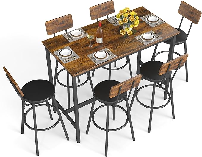 Rovibek Dining Table Set for 6, Bar Table and Chairs Set, Modern 6 Piece High by Rovibek