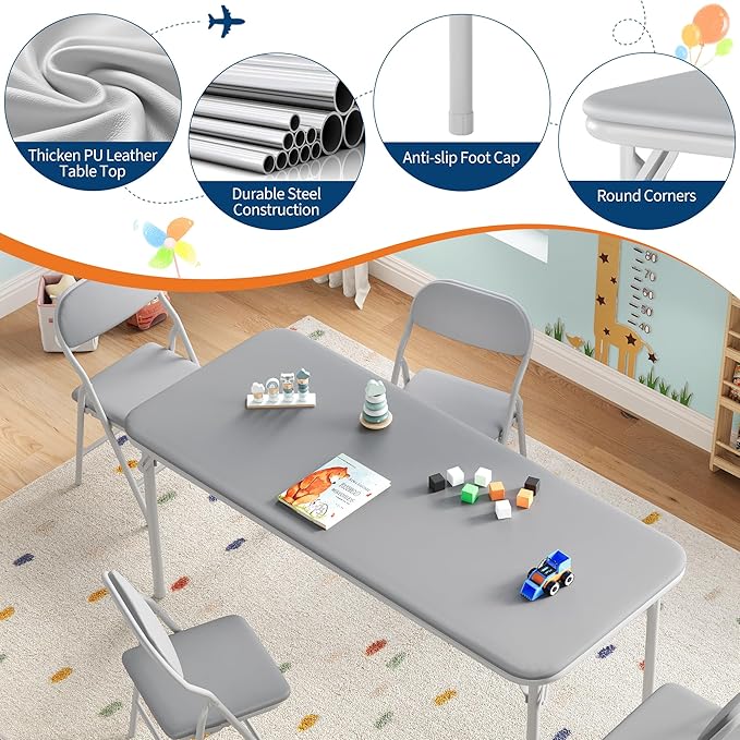 GarveeHome 5-Piece Kids Folding Table and Chairs Set, Toddlers Children's - Image 4