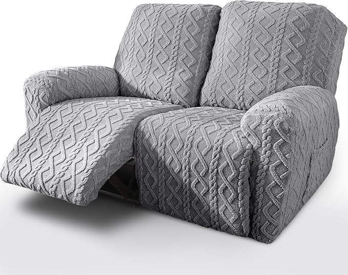 vctops 6 Pieces Geometric Jacquard Plush Recliner Loveseat Slipcovers Soft by vctops