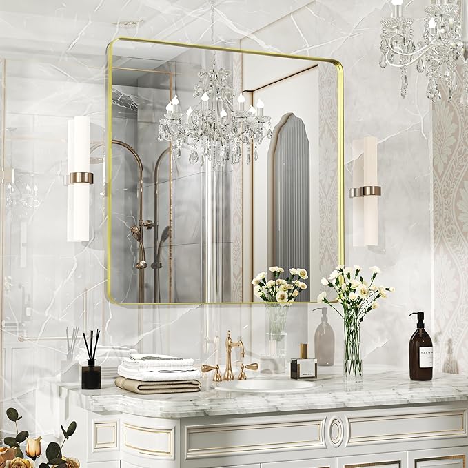 36×36 Gold Bathroom Mirror, Rectangular Bathroom Vanity Mirror by FunMemories