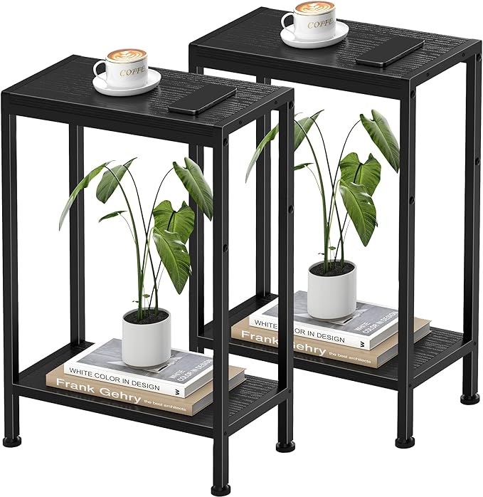 Narrow Side Table for Small Space Set of 2, 2-Tier Small End Table by HOME